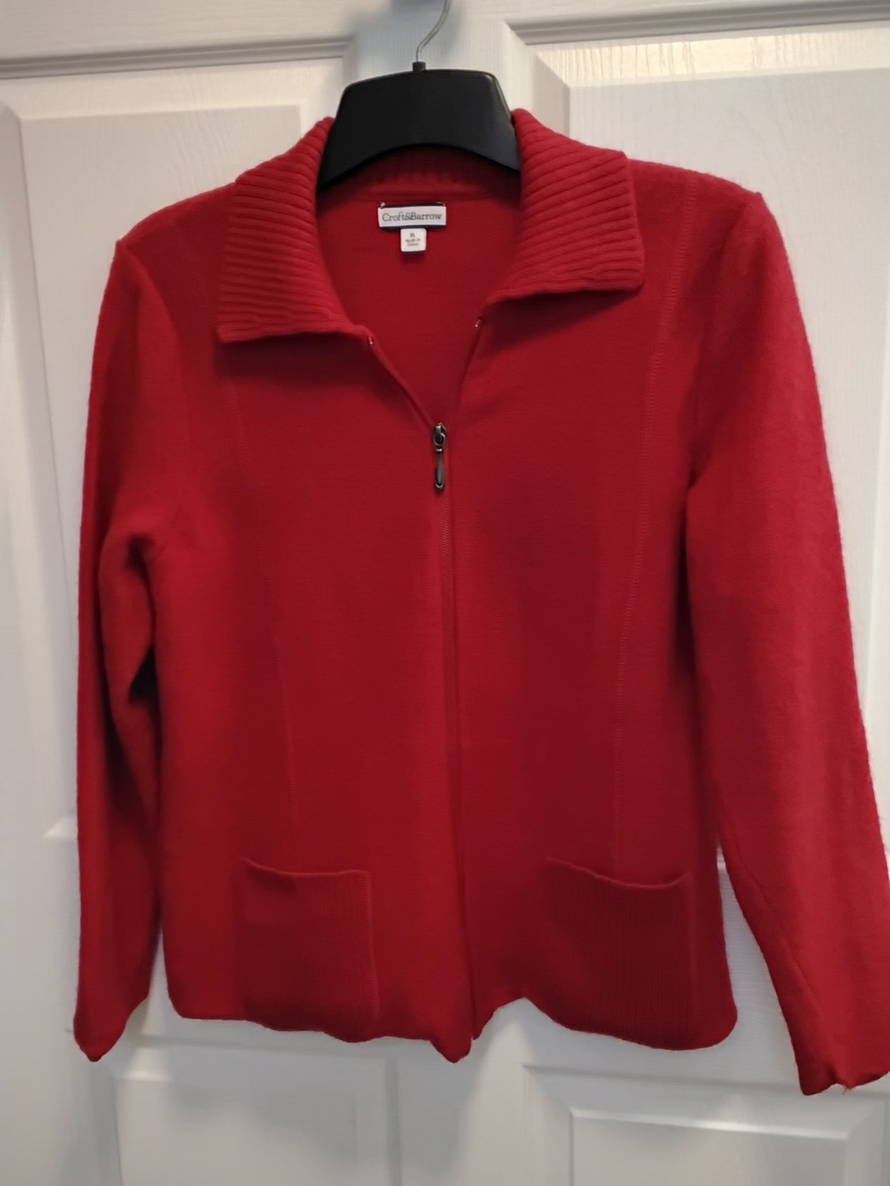 Croft & Barrow Red Ribbed 100% Wool Knit‎ Zip Sweater